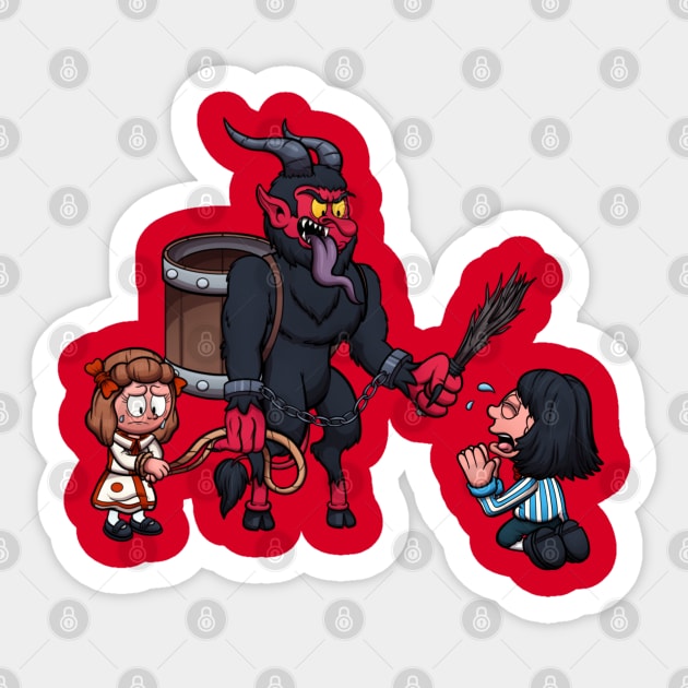 Krampus Punishing Kids Sticker by TheMaskedTooner